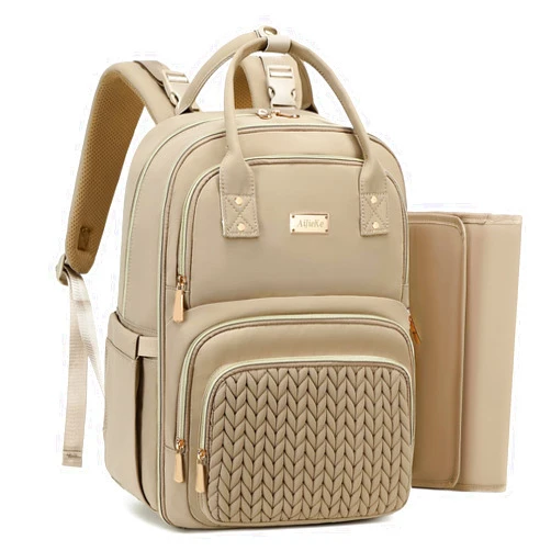 AIJIEKE Diaper Bag Backpack - Large Multi functional, Boys, Girls & Baby Travel Essentials Tote with Changing Pad, Insulated Pockets, Stroller Straps, Waterproof - Diaper Bag for Mom & Maternity (Brown Taupe)
