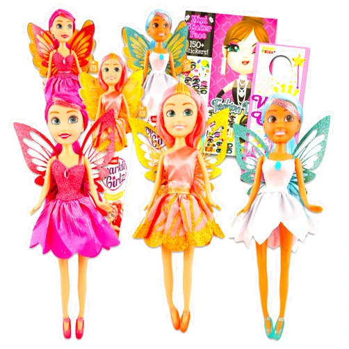 Zuru Sparkle Girlz Dolls Set - 3pk Bundle of 10.5' Princess Fairy Dolls, Create-a-Face Sticker Book, and More
