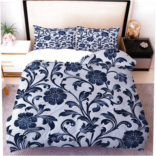 WANGDUANXIU Floral Pattern Duvet Cover, Plantwork Bedding Set, Symmetrical Design Suitable for Decorating Rooms for Teenagers, Girls, Boys, Curved Lines Themed Bedding Set with 2 Pillowcases