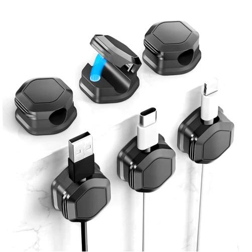 AOERT 6 pack Magnetic Cable Clips, Self-Adhesive Cord Holder, Cord Organizer, Smooth Adjustable Wire Keeper, Cable Management for Desk, Nightstand, Phone Charger, Computer, Home, Office, Car.