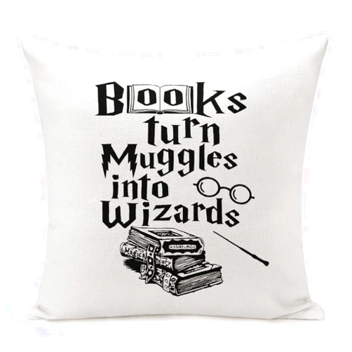 MKONY Funny Quotes Books Turn Muggles Into Wizards Throw Pillow Cover, Great Gift for Book Lover, College Dormitory Decor, Decorative Cotton Linen Cushion Cover for Sofa Couch Club18 x 18 Inch