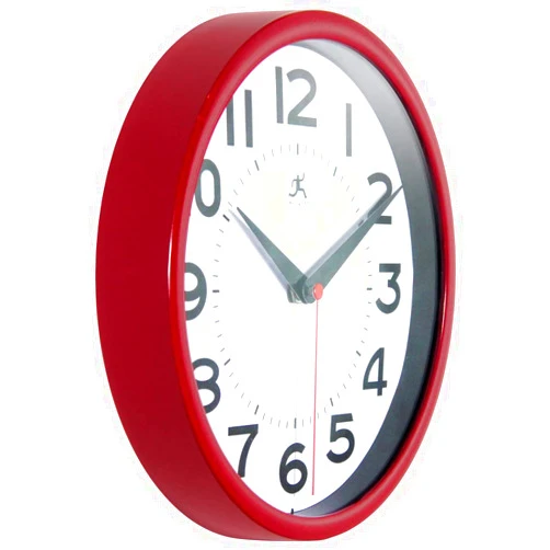 Infinity Instruments Metro 9 Inch Round Silent Non- Ticking Modern Wall Clock, Modern Style Décor for Any Room, Easy to Read Face, Red