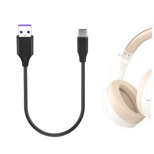GEEKRIA USB Headphones Vegan Leather Short Charger Cable Compatible with Edifier Hecate G2, W820NB Plus, WH950NB, WH700NB, W830NB Charger USB to USB-C Replacement Power Charging Cord (1ft/30cm)