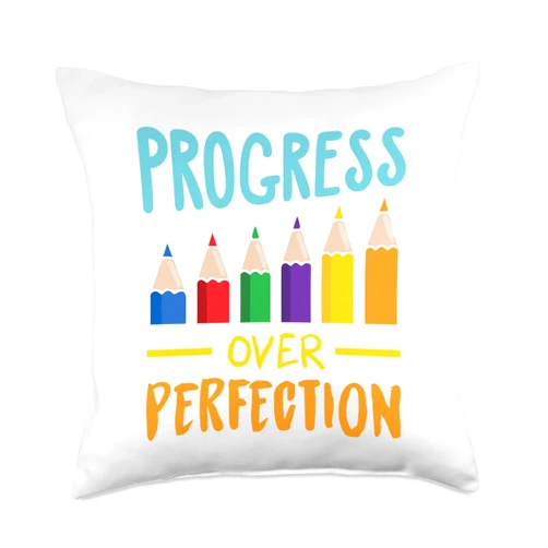 PeeKay Apparel - Progress Over Perfection Back to School Teacher Motivational Progress Over Perfection Throw Pillow