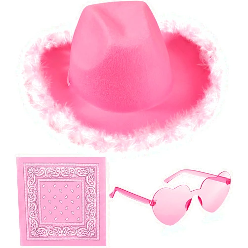 Handepo 3 Pcs Cowgirl Cowboy Hat Set Cowgirl Hat with Feathers Heart Shaped Sunglasses Bandana Accessories for Women Cowgirl