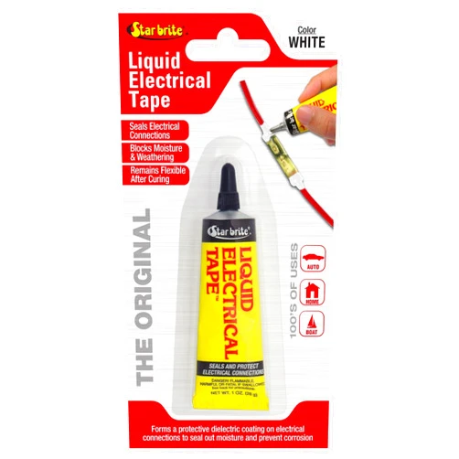 STAR BRITE Liquid Electrical Tape, White - 1 OZ Tube with Precision Applicator Tip - Superior Adhesion & Flexible Protection for Frayed Cables, Terminals & Electric Splices (084157)