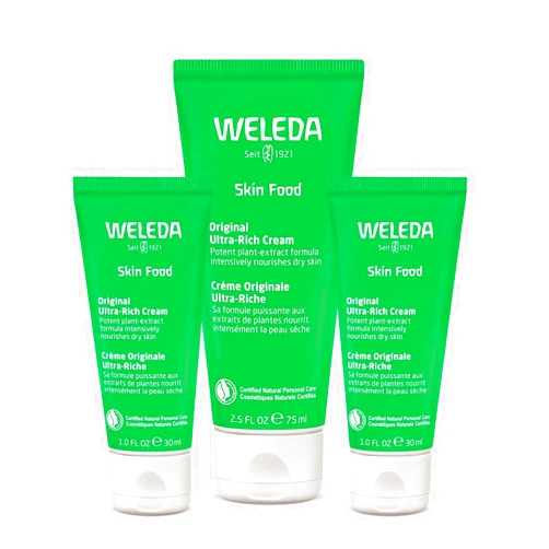 Weleda Skin Food Original Ultra-Rich Body Cream Trio, 3 Piece Set, 2.5 Fluid Ounce (Pack of 1), 1 Fluid Ounce (Pack of 2), Plant Rich Moisturizer and Lip Care with Chamomile and Calendula