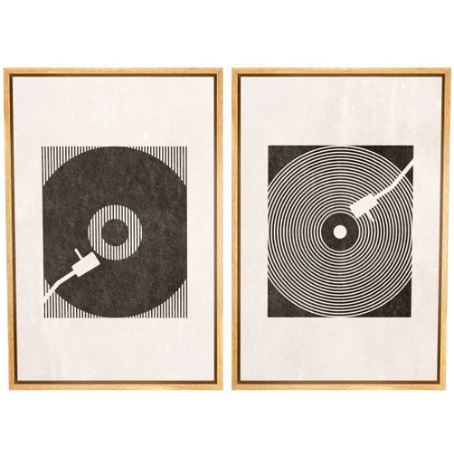 SIGNLEADER Framed Canvas Print Wall Art Set Mid-Century Geometric Music Record Player Shapes Abstract Illustrations Modern Art Chic Boho Colorful for Living Room, Bedroom, Office - 16