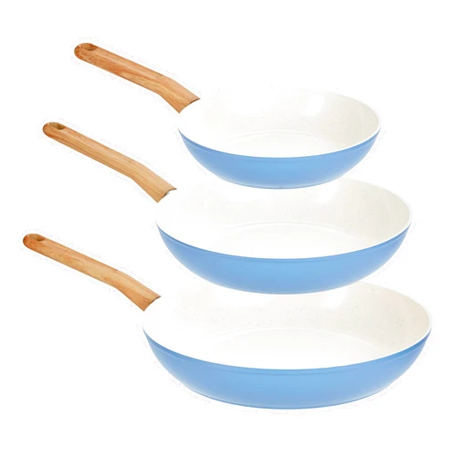 GoodCook Healthy Ceramic Titanium-Infused 3-Piece Fry Pan Set, Light Blue – Induction Cookware, Nonstick Cooking Pan, Frying Pan Skillet for Eggs, Meats, Vegetables, Sauces, Warming Tortillas