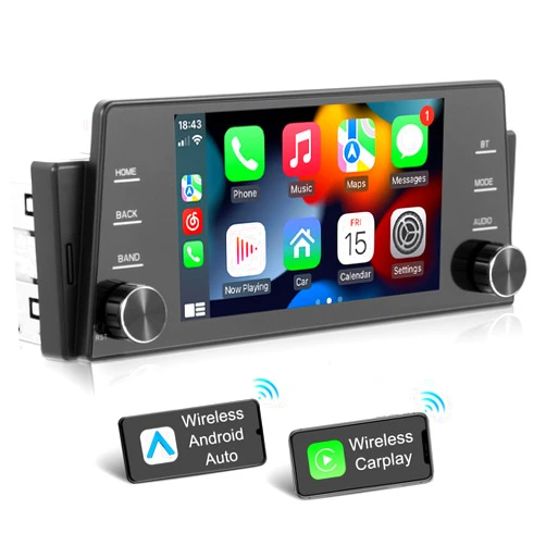 Atictek Single Din Car Stereo Wireless Apple Carplay Wireless Android Auto,5 Inch IPS Touch Screen Car Radio Head Unit with Bluetooth Mirror Link EQ Type C USB, FM/SWC/MIC/AUX
