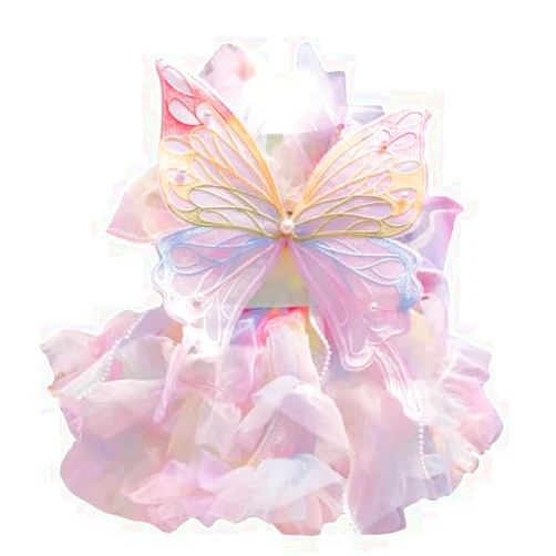 AZA Dog Princess Dresses for Small Dogs Lolita Clothes Butterfly Costume Pet Girl Cute Coat Outfits Summer Costumes Puppy Handmade Skirt Cat Spring (S,Rainbow Faery)