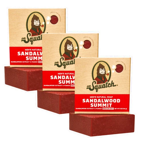 Dr. Squatch Natural Men’s Bar Soap - Cold Process Body Soap Bar with Natural Oils - Gifts for Men - Sandalwood Summit (5 oz, 3-Pack)
