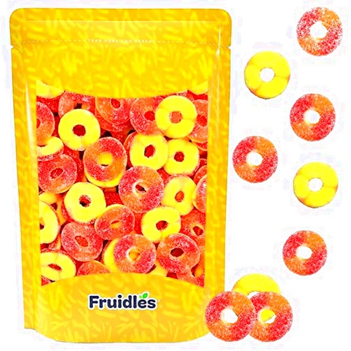 Fruidles Peach Gummi Rings Candy, Assorted Fruit Flavors Gummies, Allergy Friendly, Non-GMO, No Artificial Sweeteners Gummy (Half-Pound)