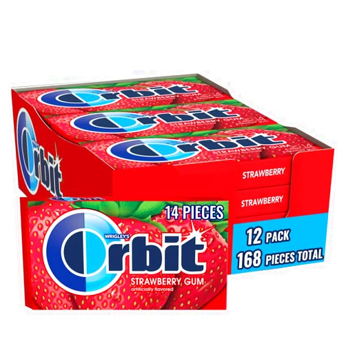 ORBIT Strawberry Sugar Free Chewing Gum Individually Wrapped, Bulk Packs of Gum, 12 Packs, 14-Pieces Each, Total 168 Pieces