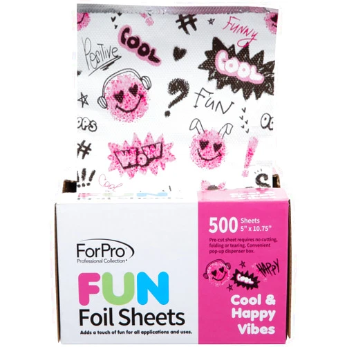 ForPro Professional Collection FUN Cool & Happy Vibes Foil Sheets, Aluminum, Pop-Up Foil Dispenser, Hair Foils for Color Application and Highlighting Services, Food Safe, 5” W x 10.75” L, 500-Count