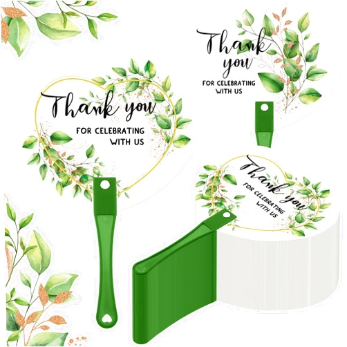 Burbell 50 Pcs Wedding Hand Plastic Fans Handheld Wedding Favors Fans for Guests Bulk Thank You for Celebrating with Us Greenery Plastic Fan with Handle for Wedding Ceremony Bridal Shower (Leaves)