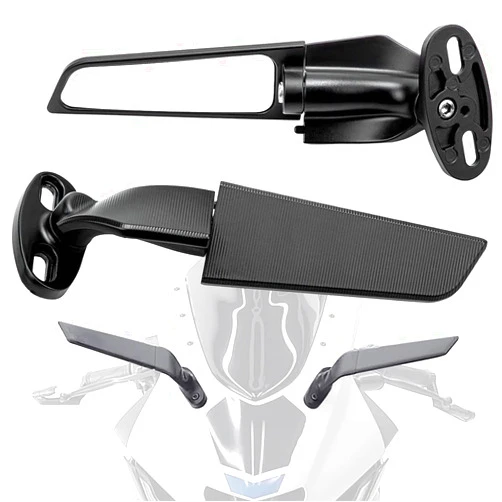 YOBEYI Modified Motorcycle Rearview Mirror,1 Pair Adjustable Rotating Side Mirrors,Wide Viewing Angle Wing Rearview Mirrors for Ninja 300 400 650 ZX6R CBR1000RR