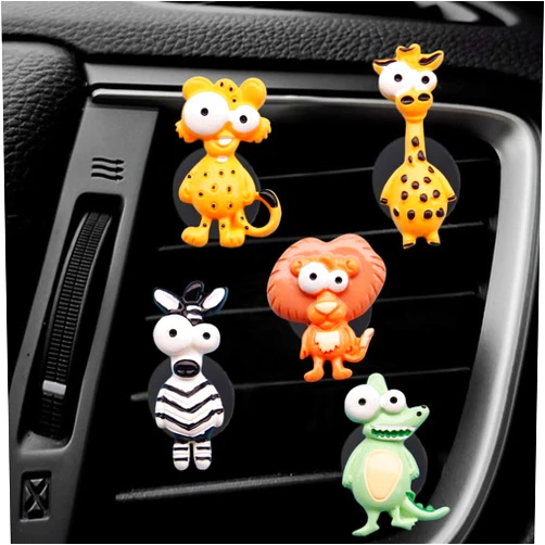 ZOSTLAND Cute Giraffe Car Air Vent Clip,Big Eye Animal Car Air Fresheners Decorations,Crocodile Automotive Interior Decoration Accessories, zebra Car Decorations,Lion Car Decor Gift (5Pcs Animal)