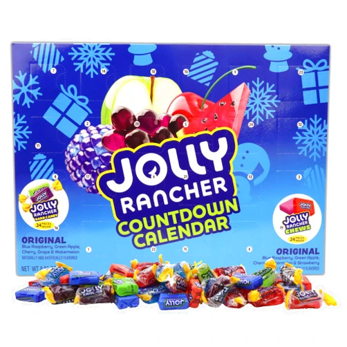 Galerie Christmas Jolly Rancher Countdown Advent Calendar, Assorted Fruit Chews and Hard Candies Inside, 24 Day Holiday Activity, 8.82 Ounces