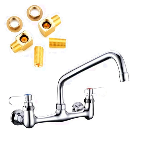 Favorpo 8 Inches Commercial Kitchen Wall Mount Faucet, 8 Inches Center Wall-Mount Utility Sink Faucets, 2 Handle Wall Mounted Faucets for Kitchen Laundry Room Restaurant