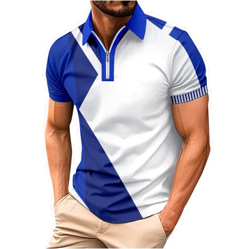 Generic Male Summer Button Plaid Short Sleeve Top Colorblock Lapel Lightweight T Shirt Summer Short