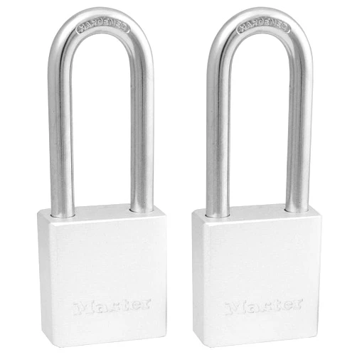 Master Lock Heavy Duty Solid Aluminum Padlock, Key Retaining Lock for Outdoor Use, 2in. Extended Shackle, Keyed Alike Padlocks, 2 Pack, 570TLH Silver