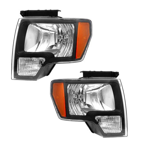 PetGirl Headlight Assembly Compatible with Ford F150 2009-2014 Black Housing Amber Reflector Passenger and Driver Side