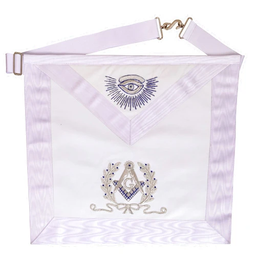 Generic MasonicHub Past Master Mason white Apron Silver Hand Embroidered BULLION Square & Compass 100% Lambskin Masonic Apron