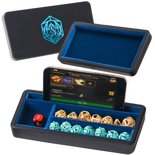 Soar Forge Sanctum Dice Box - Premium Case & Dice Tray for DND - Phone/Pen Slot, Magnetic Lid and Storage for your Sets, Mini's and More - Felt-Lined Vault Holder for D&D and RPG