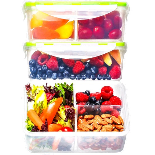 FIT Strong & Healthy Bento Box Lunch Box/Containers with Lids for Adults & Kids - Microwave, Freezer, & Dishwasher Safe, Leakproof Reusable Food/Meal Prep Containers, 3 Compartments (39 oz, 3 Pack)
