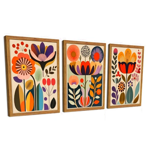 Fancynew Framed Colorful Floral Wall Art Set of 3, Abstract Scandinavian Flower Canvas Wall Decor Paintings, Mid Century Modern Botanical Artwork Pictures Prints for Living Room Bedroom Dining Room 12x16 Inch