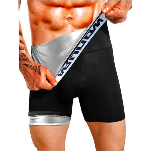 Viemahy Sauna Sweat Short Pants for Men Hot Thermo Sauna Leggings Compression Hight Waist Pants Workout Body Shaper Sauna Suit-SILVER