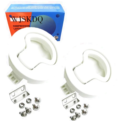 WJSKDQ 2PCS Boat 2'' Flush Pull Latch Slam Latch Hatch Round Pull Latch White Plastic for RV Boat Door Latches Deck Hatch 1/4'' Door Cabinet Hardware