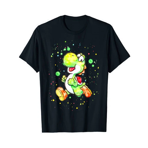 Super Mario Yoshi Watercolor Splatter Portrait T-Shirt