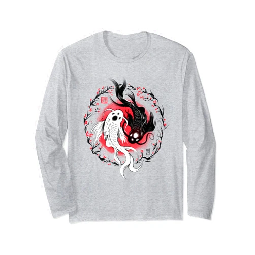 Angler Angeln, Fisch Geschenke, lustige Sprüche Funny Koi with Japan Character Yin Yan Comic Gift Long Sleeve T-Shirt