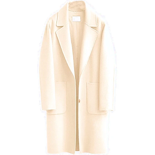 Omoone Women's Notched Lapel Wool Coats Mid Long Button Pea Coats Warm Thicken Trench Jacket