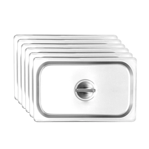 HOCCOT 6-Pack 1/4 Size Stainless Steel Steam Table Lid 1/4 Size Solid Hotel Pan Cover Buffet Pan Lids Roasting Pans Cover with Handle Lid for 1/4 Steam Pan