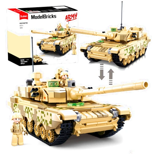 Sluban WW2 Army Tank, Inspired 99A 96B Main Battle Tank, 2 in 1 Military Tank, 2 Soldier Minifigures, Gifts for 7 8 9 10 12 Year Old Kids and Adults, Compatible with Lego Army Set, 893pcs