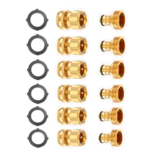 BoArt Garden Hose Quick Connector Set, Solid Brass 3/4 Inch Water Fitings Thread Easy Connect No-Leak Male Female 6 Sets