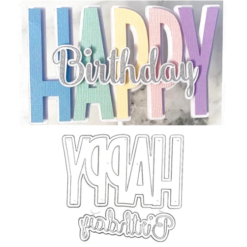 Hinanana Happy Birthday Letter Metal Die Cuts,Big Words HappyBirthday Frame Background Wedding Cutting Dies Cut Stencils for DIY Photo Decorative Embossing Paper Dies for Scrapbooking Card Making