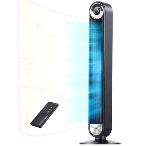 Dreo Tower Fan for Bedroom, Upgrated DC 9 Speeds Utral-Quiet Floor Fan, 90° Oscillating Fans for Indoors with 26ft/s Velocity, 12H Timer, Standing Fans, Bladeless Fan Powerful for Home Office Room