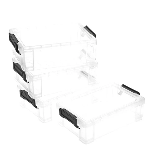 BTSKY 4 Pack Large Capacity Plastic Pencil Box Stackable Translucent Clear Pencil Box Office Supplies Storage Organizer Box for Gel Pens Erasers Tape Pens Pencils Markers etc(Black)