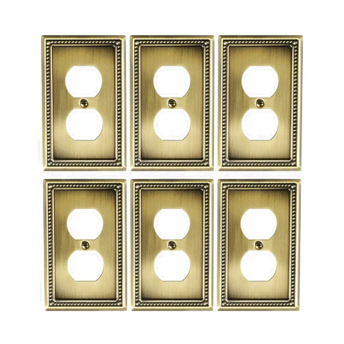 Treewell 6-Pack Duplex Outlet Cover Plate, Antique Brass Metal Wall Plates for Electrical Outlets, 1 Gang Receptacle Cover, Pearls Decorative Switch Plates and Outlet Covers