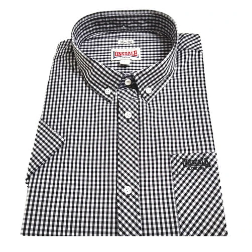 Spirit of England Classic Men's Lonsdale Button Down Shirt Short Sleeve Black White Slim-Fit