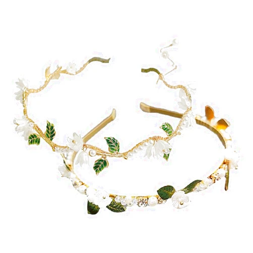 DOYIFUN 2 Pcs Pearl Flower Headband Flower Crystal Princess Headpiece Rhinestone Pearl Wedding Hair Band Headband Bridal Hair Accessories