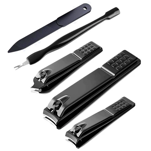 SANJINFON Precision Nail Clippers Set 5 in 1 for Men Women, SANJINFON Sharp Nail Cutter Fingernail & Toenail Clippers, Stainless Steel Curved Clippers, Oblique Clipper & Nail File Manicure Pedicure Sets (Set 1)