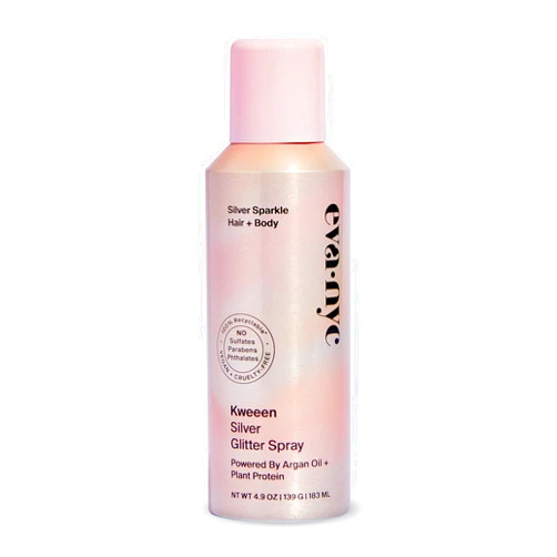 EVA·NYC Eva NYC Kweeen Silver Body and Hair Glitter Spray for Shimmer, Washable Glitter Hairspray for Any Party Look, 4.9 oz