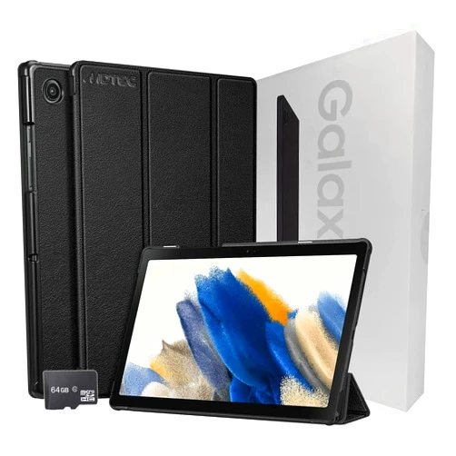 SAMSUNG 2022 Galaxy Tab A8 10.5” Inch 32 GB Wi-Fi Android 11 Touchscreen International Tablet Bundle – MDTec Hard Back Tri-Fold Stand Cover Case and 64GB microSD Card [Gray]