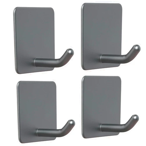 FOTYRIG Adhesive Towel Hooks Stick on Towel Hanger Wall Hooks Waterproof Stainless Steel Sticky Hooks for Hanging Bathroom Kitchen Home Grey-4 Packs