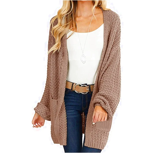 MEROKEETY Women's 2024 Fall Open Front Chunky Knit Sweater Oversized Lantern Sleeve Cardigan Outwear